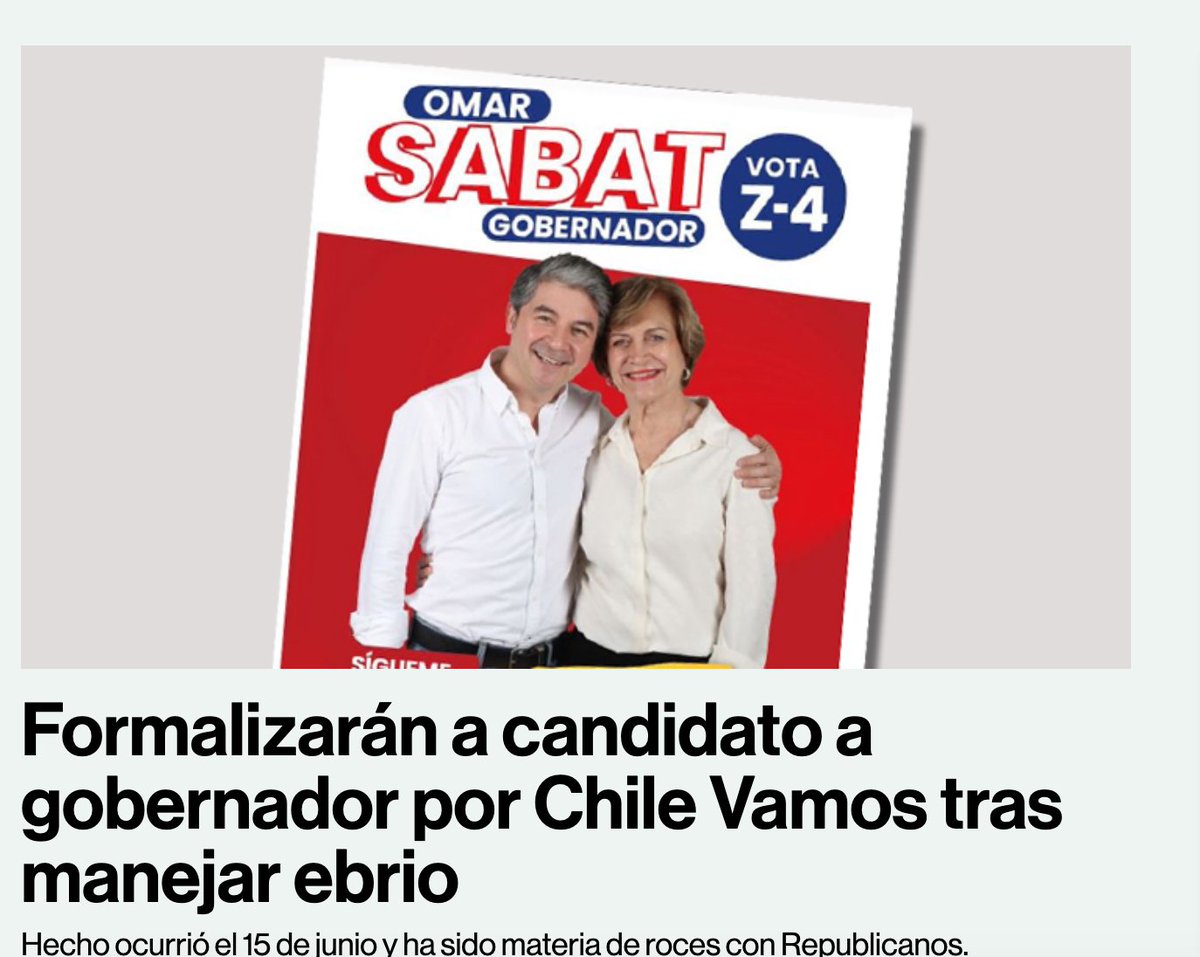 En vísperas de fiestas patrias se esperaría que los candidatos a gobernadores den el ejemplo de no  conducir en estado de ebriedad. Lamentablemente no es el caso del candidato UDI por Los Ríos Omar Sabat, a quien su partido ratificó como abanderado a pesar de haber expuesto la