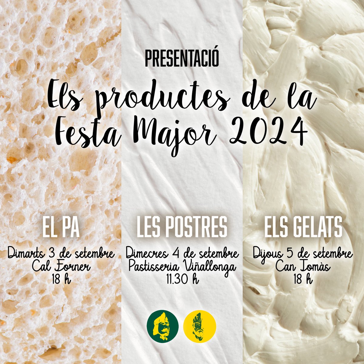 PenyaBartomeus's tweet image. 🤤 Voleu ser les primeres persones a conèixer els productes de la #FMMontornes24?

📍 Dimarts 🍞 Presentació del pa a #CalForner. 18 h.
📍 Dimecres 🍰 Presentació de les postres a la #PastisseriaViñallonga. 11.30 h.
📍 Dijous 🍨 Presentació dels gelats a #CanTomàs. 18 h.