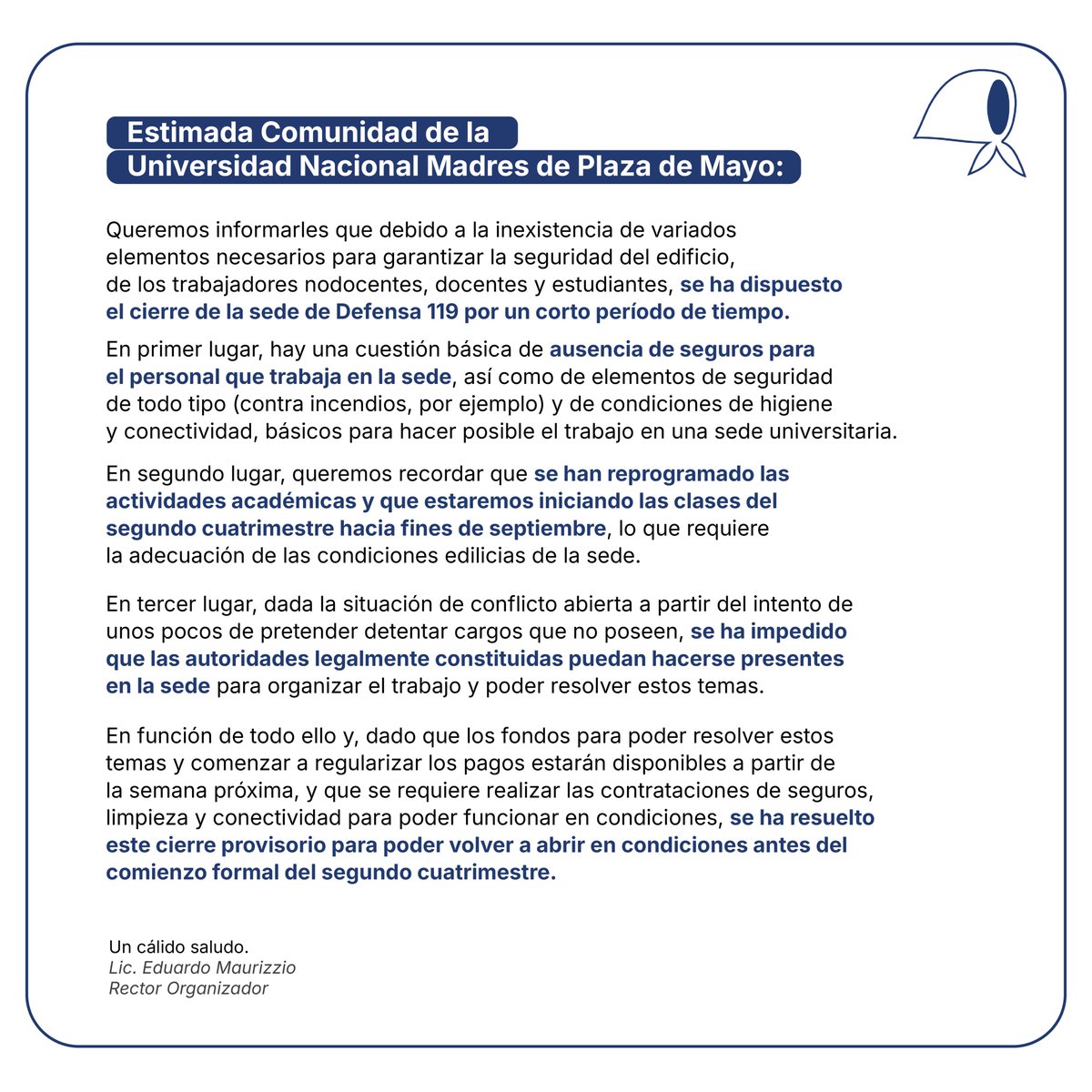 📢IMPORTANTE!

𝗘𝘀𝘁𝗶𝗺𝗮𝗱𝗮 𝗰𝗼𝗺𝘂𝗻𝗶𝗱𝗮𝗱 𝗱𝗲 𝗹𝗮 𝗨𝗻𝗶𝘃𝗲𝗿𝘀𝗶𝗱𝗮𝗱 𝗡𝗮𝗰𝗶𝗼𝗻𝗮𝗹 𝗠𝗮𝗱𝗿𝗲𝘀 𝗱𝗲 𝗣𝗹𝗮𝘇𝗮 𝗱𝗲 𝗠𝗮𝘆𝗼: