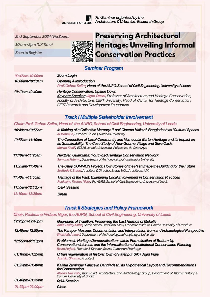 Done with arranging the seminar on “Preserving Architectural Heritage: Unveiling Informal Conservation Practices,” guided by Prof. @Gehan Selim, Head of @Leeds Architecture and Urbanism Research, and we are also delighted to have Prof. @Jigna Desai as a Keynote speaker.