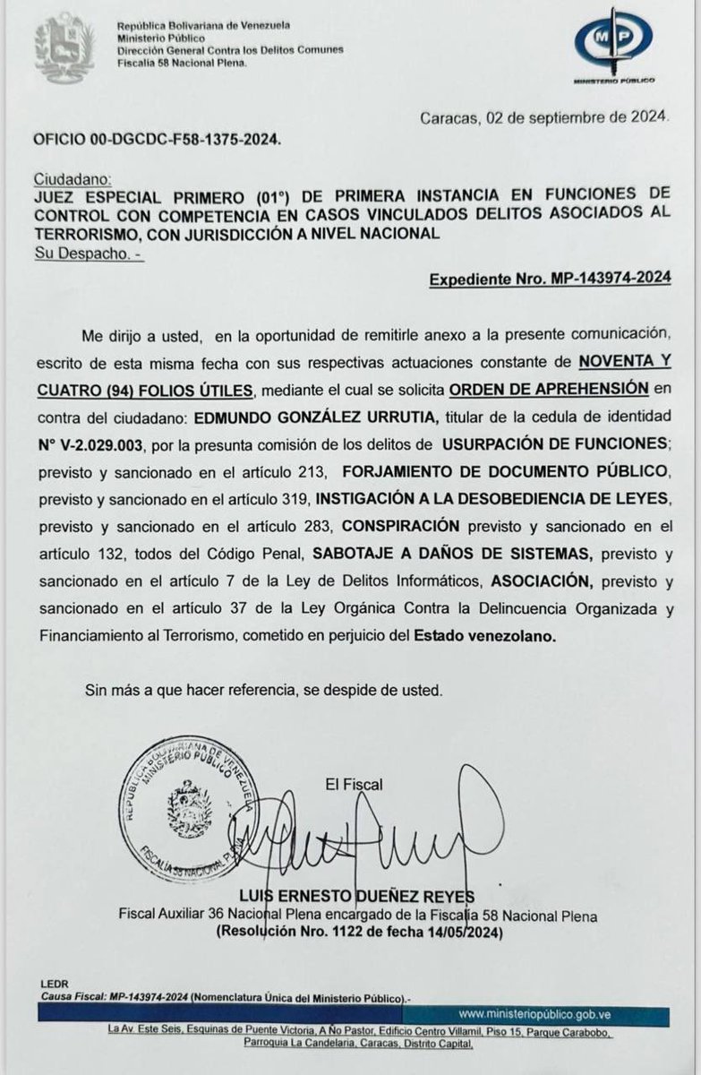 Se cumplió la profecía, orden de aprehensión contra <a href="/EdmundoGU/">Edmundo González</a> se hizo justicia. Ahora pasará trabajo el Diablo y la Diabla.