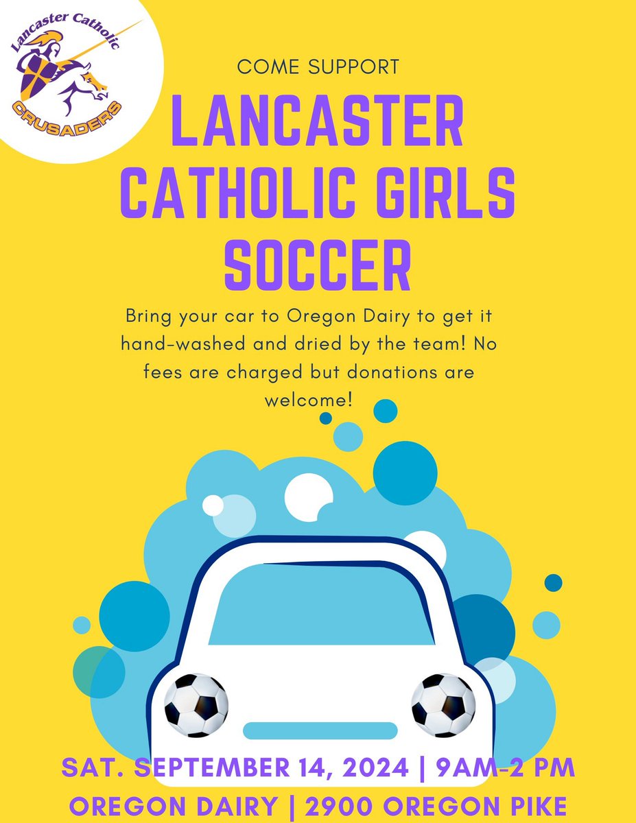 Saturday 9/14/24 at 9:00am.  Come support the 💜💛⚽ team!!