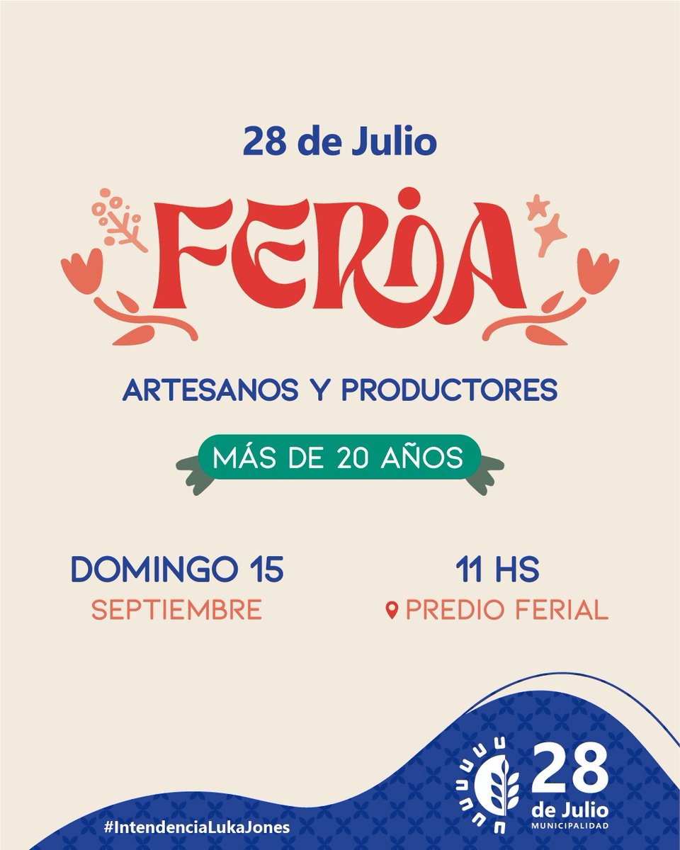 andreemuller's tweet photo. El domingo 15 de septiembre se disfruta en #28DeJulio. Vuelve la Feria de Artesanos y Productores más esperada del Valle Inferior del Río Chubut 😊💪🙌🏻 https://t.co/flBKuiJAj8