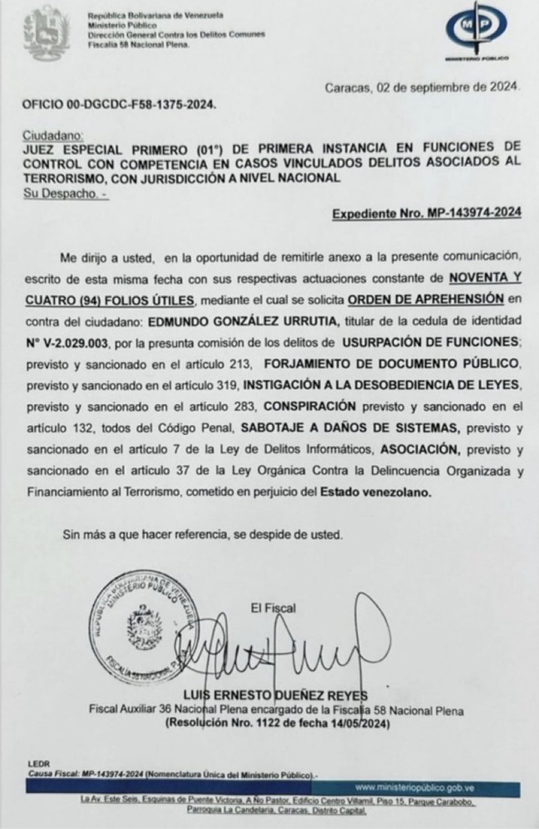 agusantonetti's tweet photo. 🇻🇪 | URGENTE: La dictadura venezolana acaba de solicitar oficialmente la ORDEN DE CAPTURA contra el presidente-electo Edmundo González Urrutia. 

Van a por él. La región tiene que dejar la tibieza y actuar YA. https://t.co/agoWWmo64B