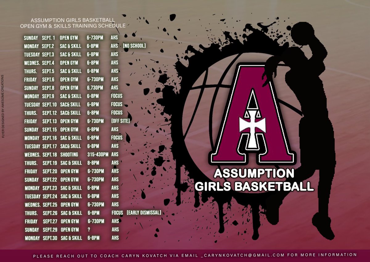 Remainder of Assumption Basketball’s Pre-Season Schedule - ping me if interested in catching a workout!