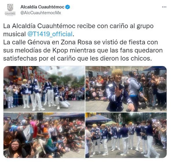 EDELWEISS‼️

 [ 📰 09.01.2024 ]

The day a K-pop group paralyzed the streets of the Zona Rosa in Mexico City
The band made up of Korean and Japanese members visited Mexico on three occasions that they took advantage of to sing and dance in public squares of the Aztec capital
