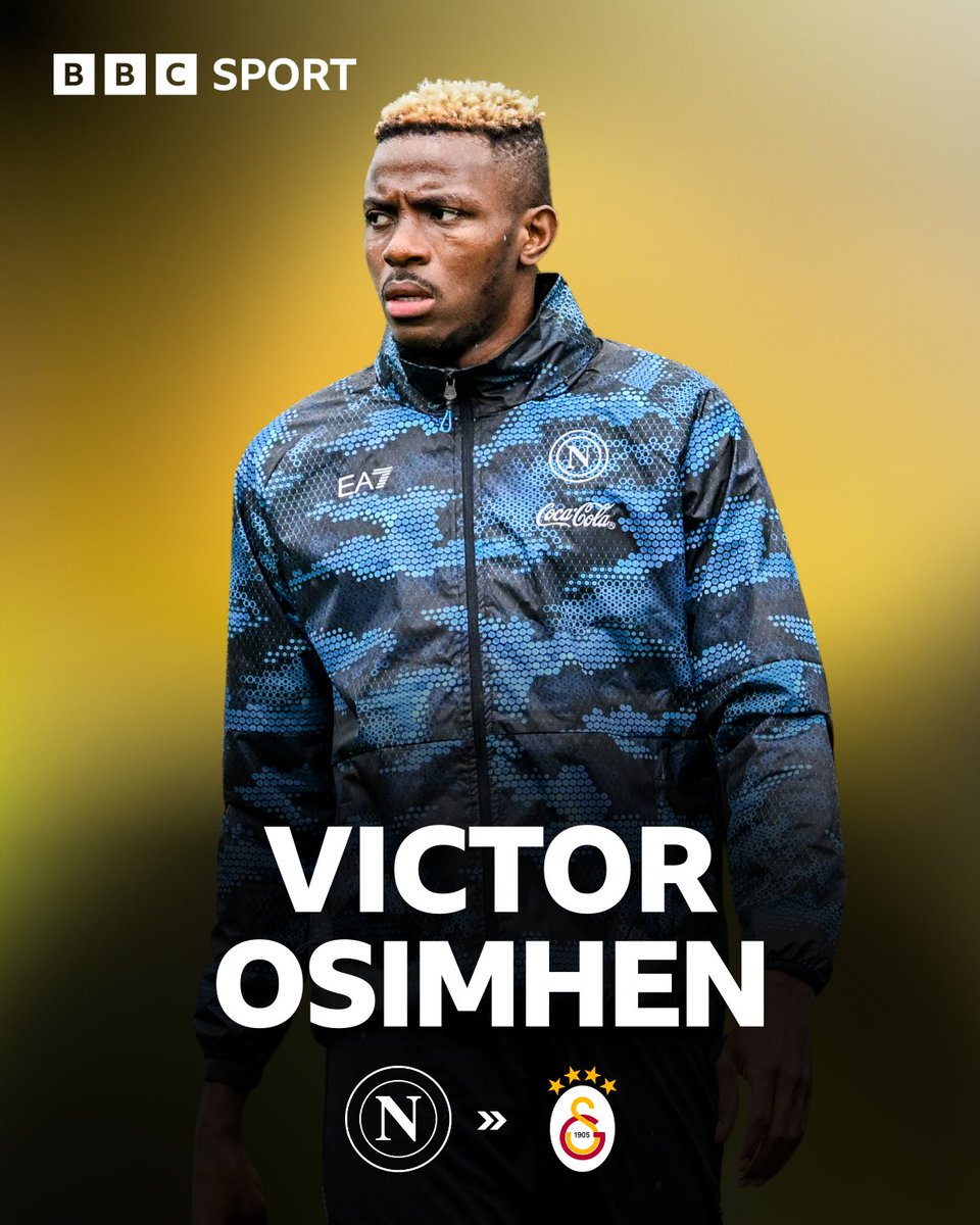 BBCSport's tweet photo. Victor Osimhen is heading on loan to Galatasaray. ➡️

The Napoli striker had been a target for Chelsea earlier in the summer, but the move didn't happen.

#bbcfootball https://t.co/0eOD93bgz3