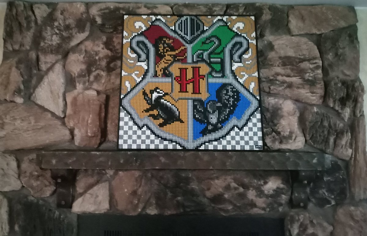 JerryWEicher's tweet photo. Just got done with the @LEGO_Group Harry Potter: Hogwarts Crest, took about 3 days to build, have it up on the fireplace mantel. https://t.co/TMovbzawpy