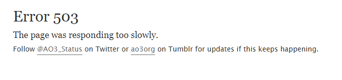 Wolfsheart9's tweet photo. @AO3_Status Keep getting this. No new updates, however, to refer to either on here and especially not on Tumblr. https://t.co/tdlGmx1PCi