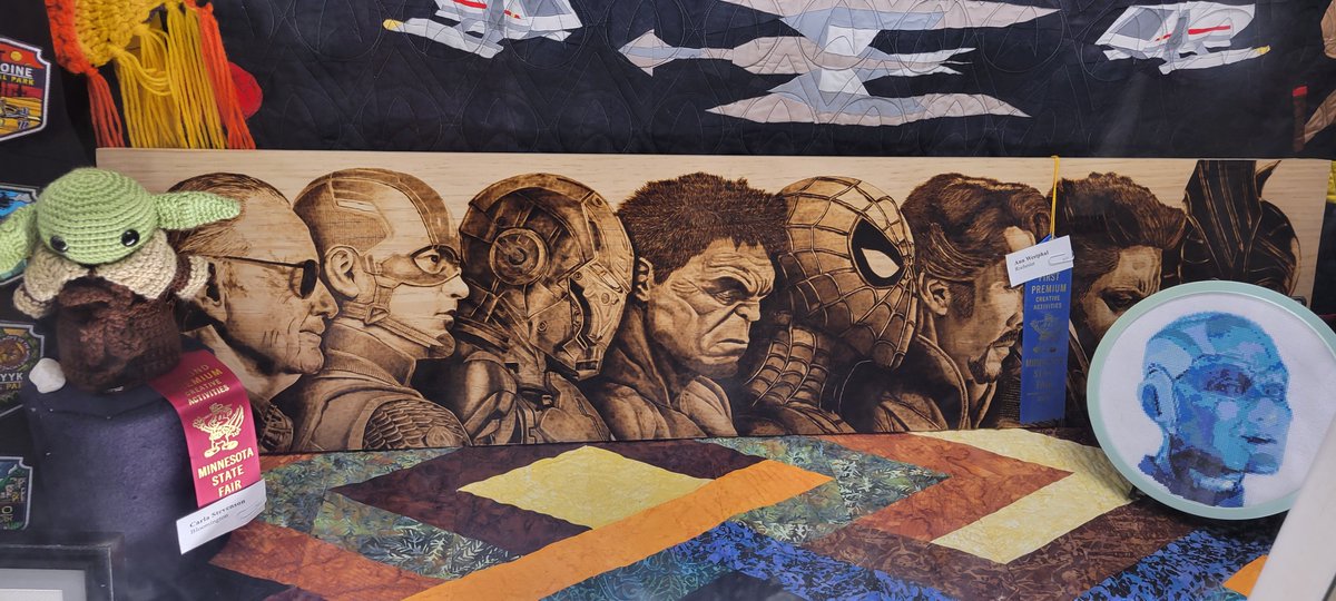 MNHeadCase's tweet image. Saw this "DOPE" Marvel wood burning at the creative arts building. The artist deserves one of those big, fancy blue ribbons.