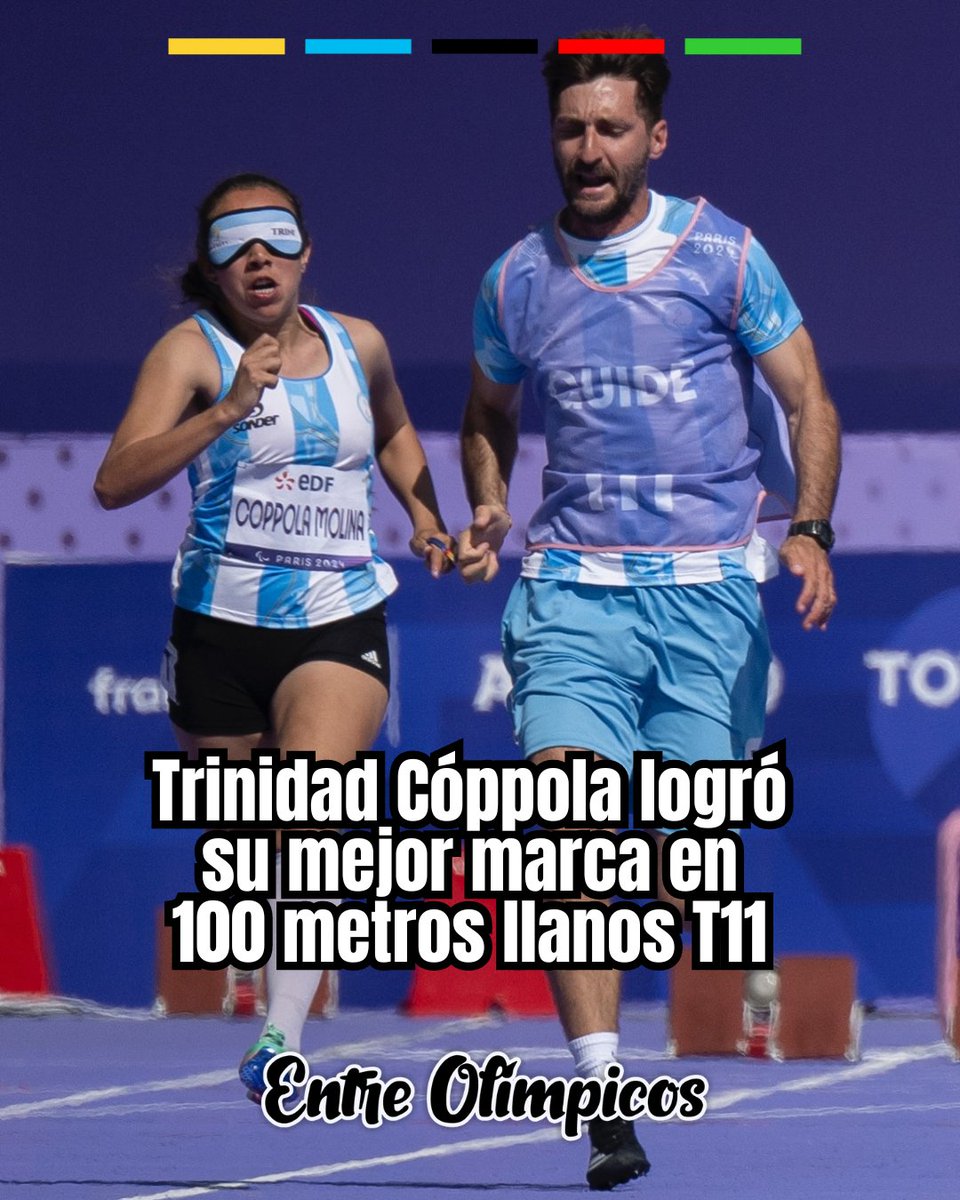 EOlimpicos's tweet photo. La atleta de Médanos, Departamento Islas, Trinidad Cóppola Molina quedó cuarta en la primera serie de los 100 metros llanos T11 de los #JuegosParalímpicos de #París2024. Si bien logró su mejor registro (14,05 segundos), no logró meterse en semifinales y culminó 12ª en la general. https://t.co/s4udL5Wdq1