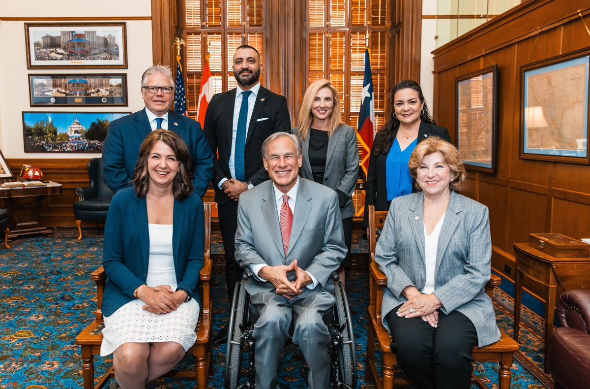 ABDanielleSmith's tweet image. Alberta is proud to expand our business presence in Texas. Today, I had the pleasure of meeting Governor @GregAbbott_TX, Secretary of State @SecJaneNelson, and Texas' Executive Director of Economic Development @adrianarcruz. We discussed our collective leadership in North…