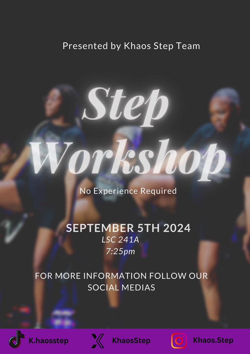Looking to learn more about step? Join us for our first Step Workshop of the Semester 😊❗️Come have some fun on Thursday September 5th &amp; learn the basics of stepping 💜🥾