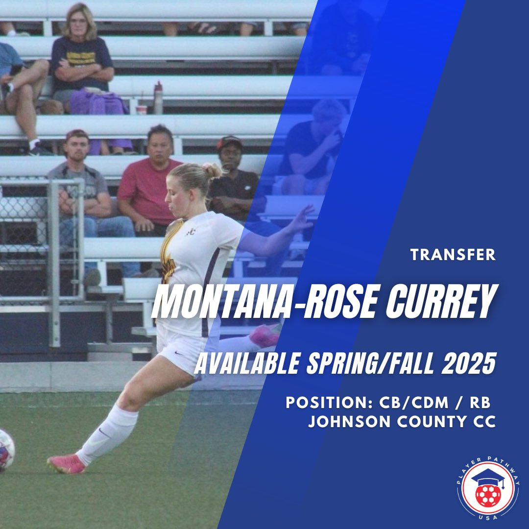PathwayUsa's tweet image. TRANSFER AVAILABLE
Montana-Rose Currey
📚GPA: 4.0
🎓Major: Psychology 
📍Sophomore at Johnson County CC 
⭐️ 2023 NJCAA All-American, Conference defensive player of the year, national tournament runners-up, all-region &amp;amp; conference 1st team selection. 
📲 DM for highlights