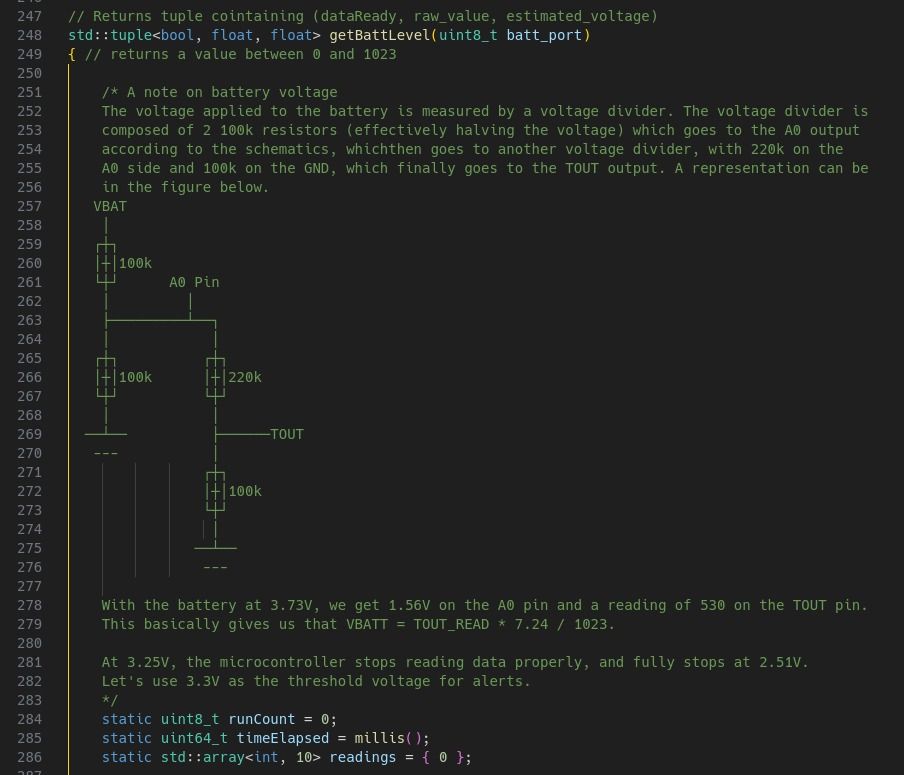 igormp's tweet photo. Before moving to esphome, it had no deepsleep, comms were over serial telnet, and it didn't have any history tracking. But there's one comment in the code that I'm still really proud of, it just ended up looking so pretty and was actually really useful during this weekend https://t.co/NZnqYigh3J
