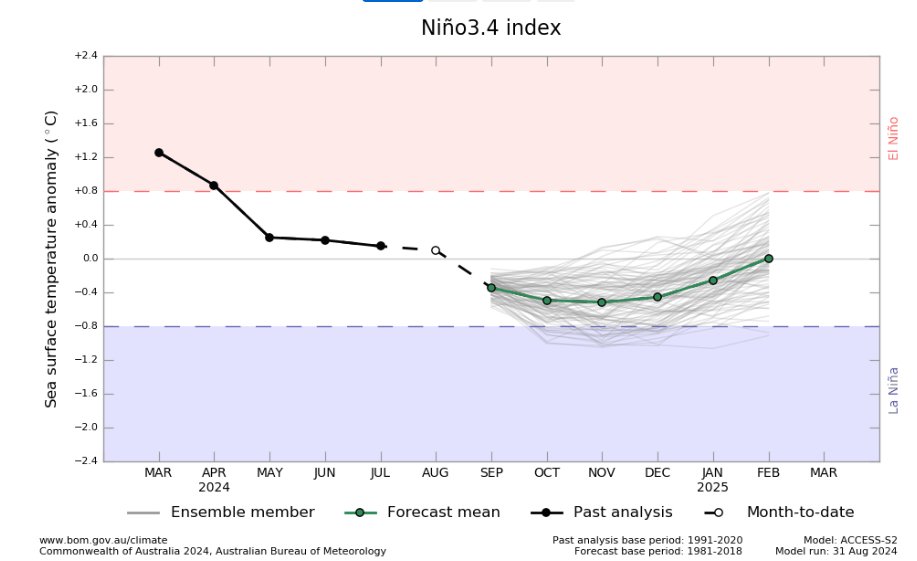 Latest @Bom_au model runs continue to show a La Nina event unlikely to happen this year...