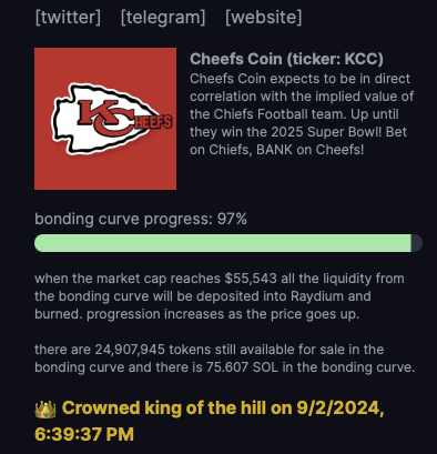 cheefscoin's tweet photo. 🚨 CHEEFS COIN IS NOW LIVE 🚨

Get Your Hands On The Number 1 Ranked Team In The NFL To Win Super Bowl 2025 🏈

CA: G3Cem4vjcWLw9Foc1i8rbijpWEbywjtzRQr8V2p6pum

#chiefs #nfl #kansascitychiefs #football #Superbowl #sportsbetting
#Cheefs #cheefscoin #crypto #cryptocoin #memecoin https://t.co/MKsk0qaqut