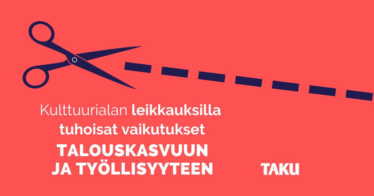Nyt hulluus seis! Millaisin arvoin rakennamme tulevaisuutta? #budjettiriihi

‼️Suuri määrä #kulttuuriala'n ammattilaisia on vaarassa menettää työpaikkansa ja tulonlähteensä jättileikkausten myötä.

‼️Samalla köyhtyy maamme kulttuuri sekä talouskasvu.

📢 taku.fi/budjettiriihi-…
