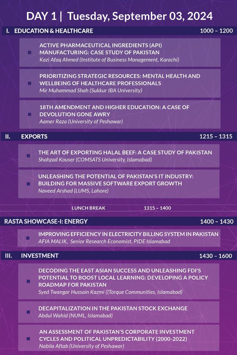 The 4th #RASTA Conference is happening on Sep 3-4, 2024, in #Islamabad! Join us as we dive into critical discussions on education, health, and exports—key to shaping #Pakistan's future. See program details on the card. Let’s push forward with #LocalResearch &amp; #LocalSolutions