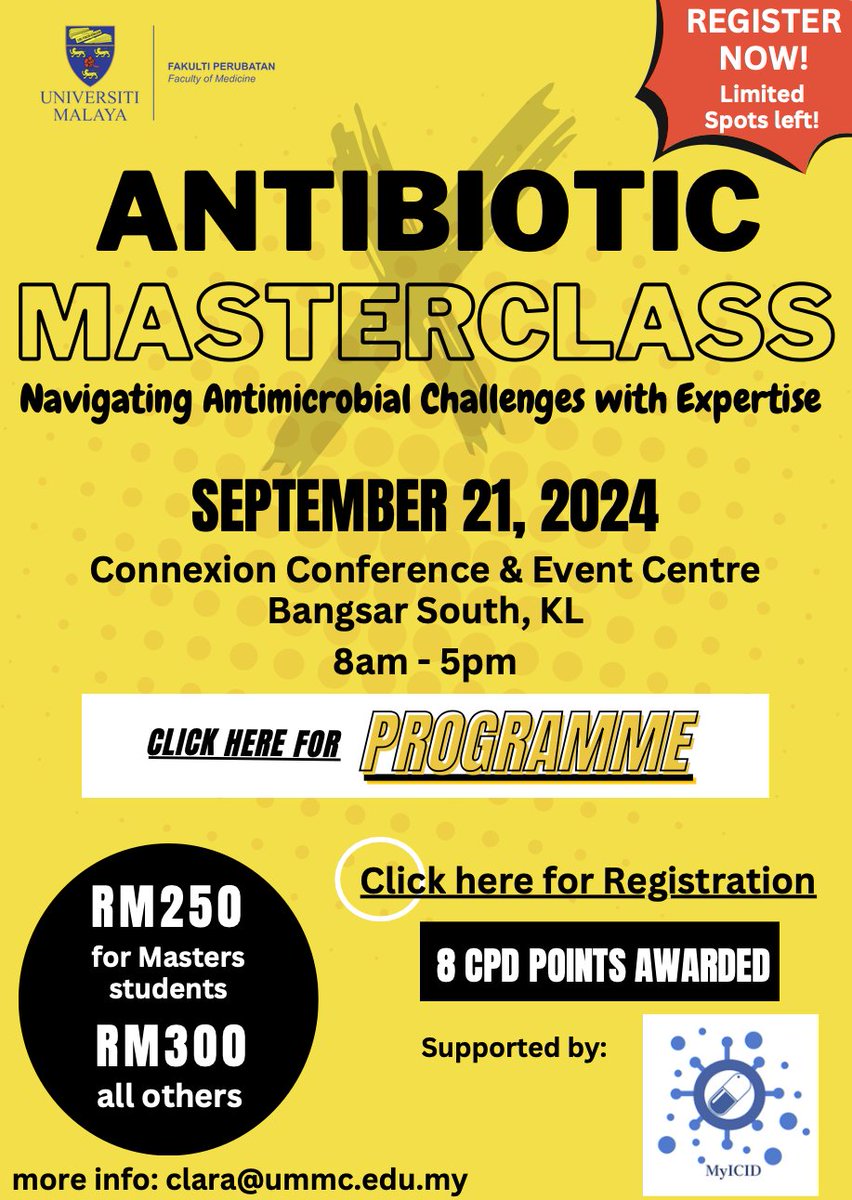 Hurry! Only 30 Seats Left—Register today!
Don't miss your chance to join us at the Tenth Antibiotic Masterclass (AMX)—a decade-long tradition of excellence in antimicrobial education

Agenda:
docs.google.com/document/d/1tj… 

Registration link:
docs.google.com/forms/d/1ujLdD…