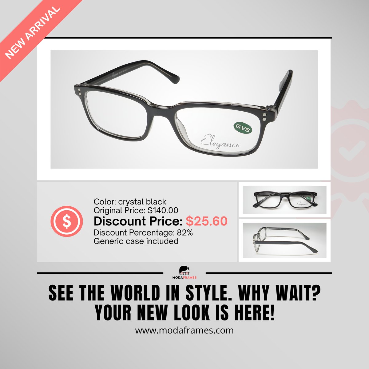 ModaFrames's tweet image. 🔥 FLASH SALE ALERT! 🔥
Elegance El216 Crystal Black Frames
👓 Was: $140 | Now: $25.60 
🎉 SAVE 82% TODAY!

Elevate your style without breaking the bank. These designer frames are flying off the shelves! 🚀

#DesignerEyewear #ModaFrames