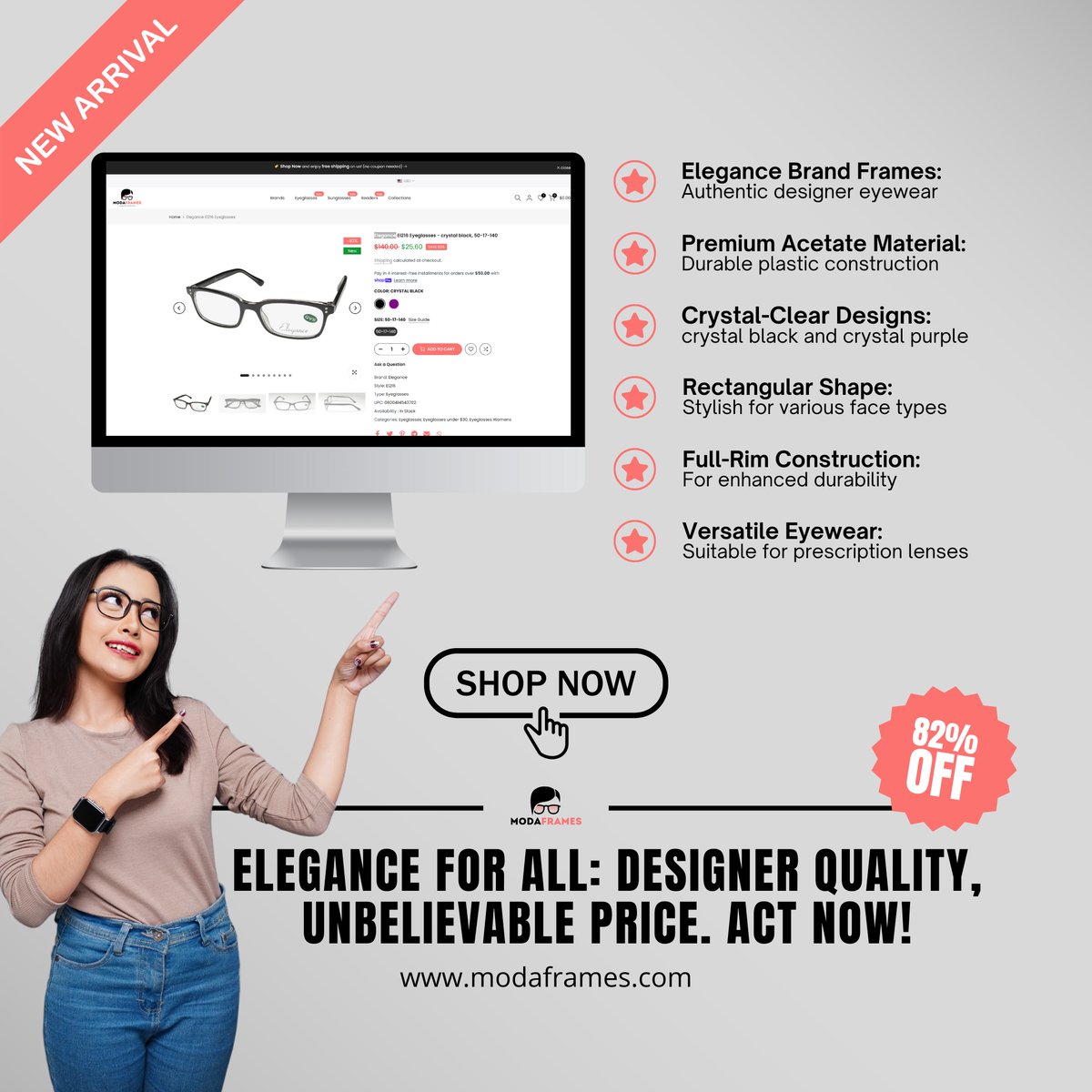 ModaFrames's tweet image. 🔥 FLASH SALE ALERT! 🔥
Elegance El216 Crystal Black Frames
👓 Was: $140 | Now: $25.60 
🎉 SAVE 82% TODAY!

Elevate your style without breaking the bank. These designer frames are flying off the shelves! 🚀

#DesignerEyewear #ModaFrames