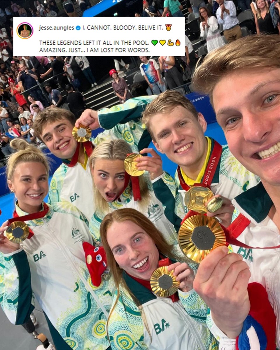 Gold medal smiles 😀🇦🇺🥇

📸 Jesse Aungles, Tim Hodge, Emily Beecroft &amp;Alexa Leary

#Paris2024 #Paralympics | <a href="/DolphinsAUS/">Australian Dolphins Swim Team</a> - <a href="/SwimmingAUS/">Swimming Australia</a>