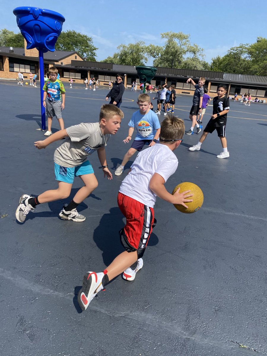 The fifth grade loves our new basketball hoops.  #RecipeforSuccess #BeEvergreen