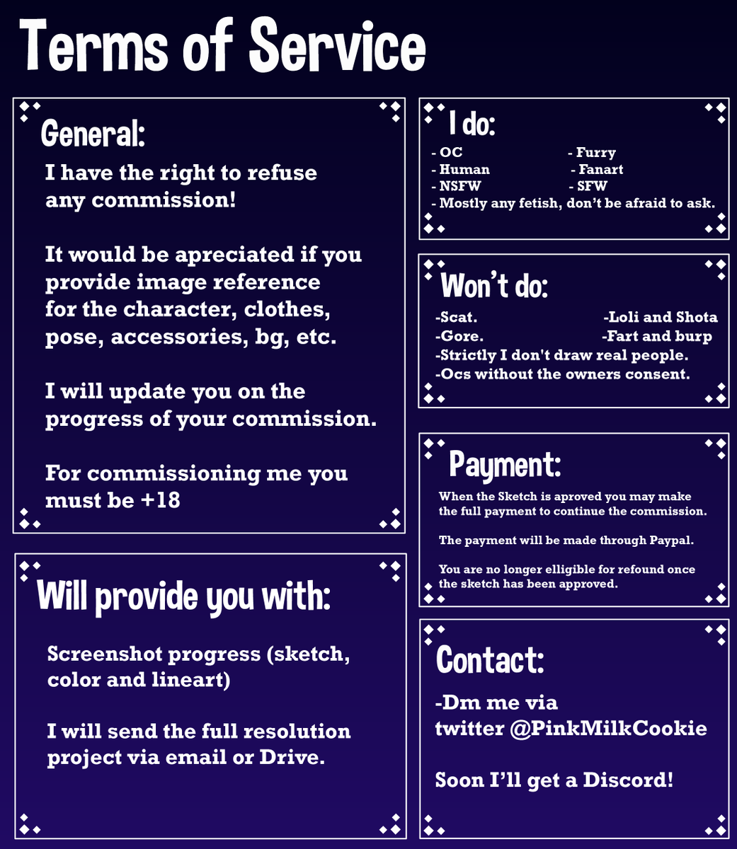 PinkMilkCookie's tweet photo. Here are the Terms of my commission service, please read this carefully before commissioning me https://t.co/qg32ormXrF