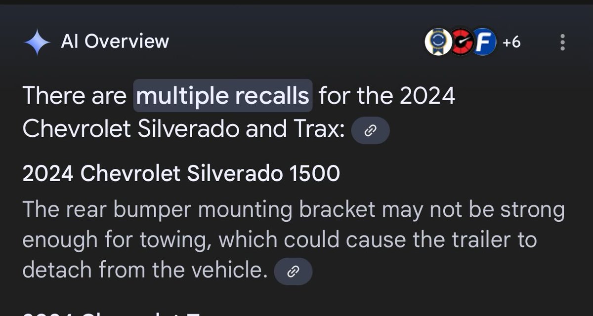 NEWS: Chevrolet has recalled the 2024 Silverado for… “the rear bumper mounting may not be strong enough for towing, it may detach from the vehicle”

Source: autoblog.com/buy/2024-Chevr…
