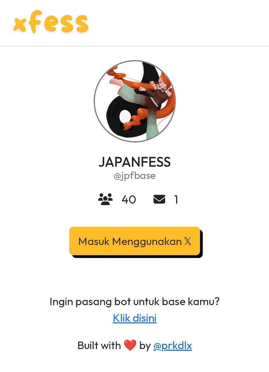 ✨ CARA MENGIRIM MENFESS MELALUI XFESS ✨

1. Sudah di follback JPFBASE
2. Klik xfess.com/jpfbase 
3. Login pakai akun X kalian
4. Tekan tombol [+] untuk permintaan akses kirim menfess
5. Tunggu persetujuan akses dari admin
6. Jika sudah di acc maka sudah bisa kirim menfess