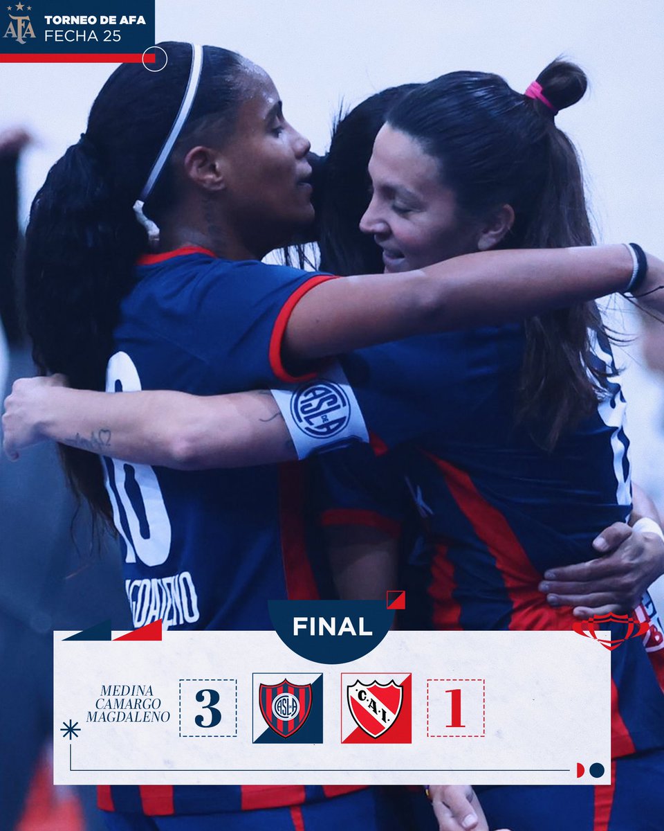 CASLAFFemenino's tweet photo. #Futsa 🙌 ¡Triunfazo, Santitas!
⚽ #SanLorenzo derrotó 3-1 a Independiente, por la fecha 2️⃣4️⃣ del Torneo de AFA y se mantienen en la cima del campeonato.
Los goles del Ciclón: Eliana Medina, Daniela Camargo y Mariangela Magdaleno.
#VamosLasSantitas 💪💙❤️ https://t.co/TmbRQgMhr3