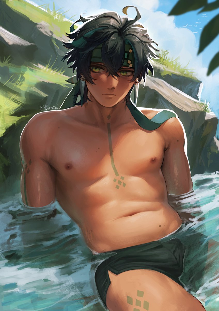 NGreentail's tweet photo. Cooling off 🏝️
#GenshinImpact #Kinich https://t.co/jGljoc6CuO