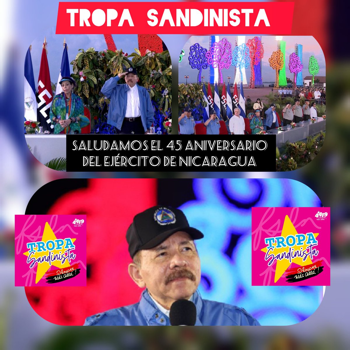 Acto de Conmemoración del 45 Aniversario del <a href="/EjercitoNic/">Ejército de Nicaragua</a> ✨️
Preside el Comandante Daniel Ortega y la Compañera Rosario Murillo.
"En paz podemos combatir la pobreza ". Cmdte Daniel Ortega.
#TropaSandinista