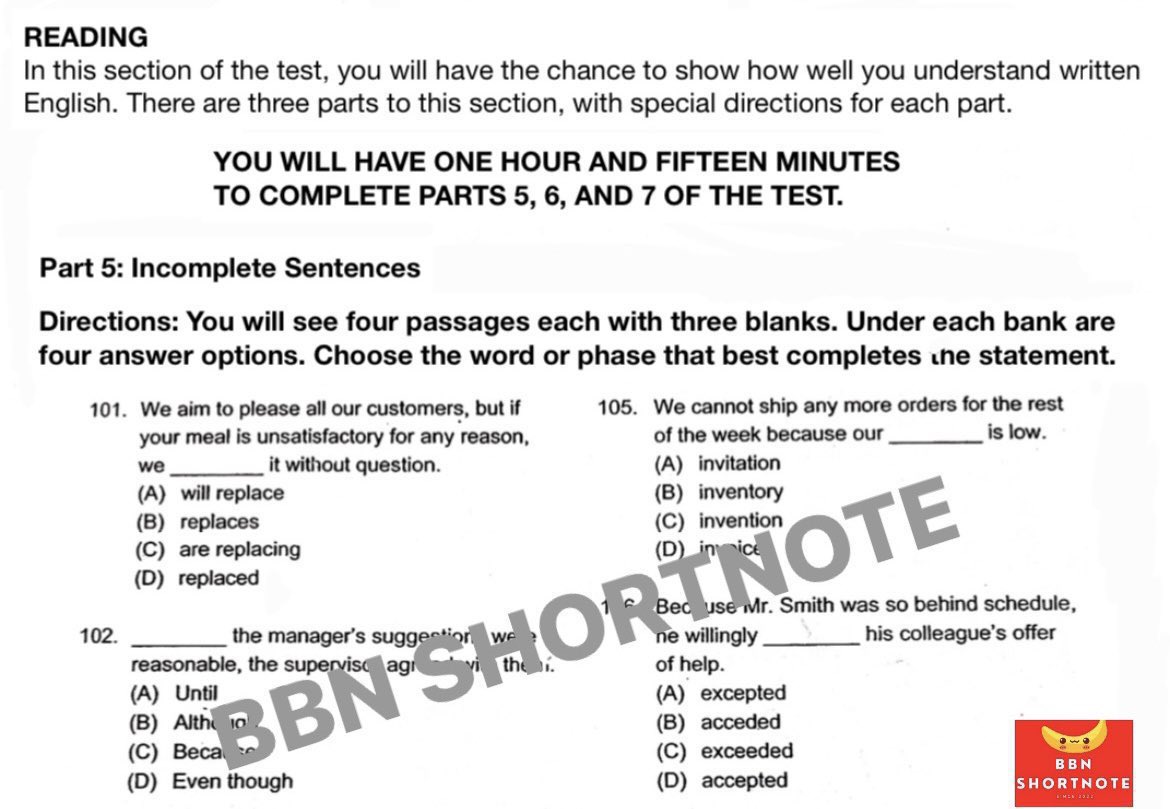 FightForINTER57's tweet image. 📣แนวข้อสอบ TOEIC จัดเต็ม พาร์ท Reading 300 ข้อ 

💥ด่วน! ราคา 290 บาท เท่านั้น 
🫶🏻ไฟล์ pdf

พร้อม👇🏻
✅เฉลยละเอียด
✅ใกล้เคียงกับข้อสอบจริง
✅เทคนิคหาคำตอบแบบตัดช้อย
✅แปลไม่ออกก็ตอบถูก

📍พิเศษ แจกฟรีชีทสรุปแกรมม่า
จำกัด 20 คนแรกเท่านั้น
#โทอิค #TOEIC #สอบโทอิค #สอบ #ภาษาอังกฤษ