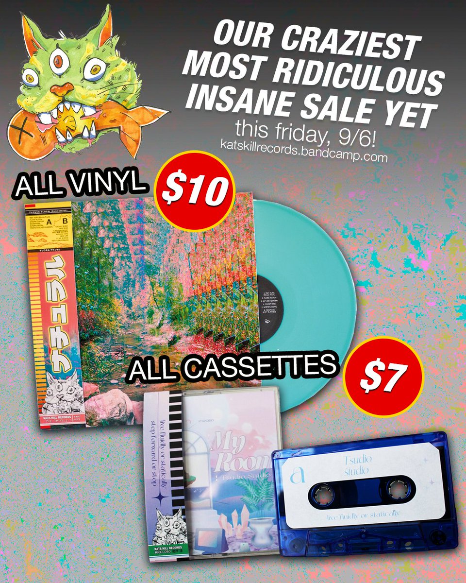 This Bandcamp Friday... our craziest most ridiculous insane sale yet.

ALL VINYL $10
ALL CASSETTES $7
ALL TEST PRESSINGS $20

one day only, starting at 12:00pm eastern time this friday 9/6

🐅💎