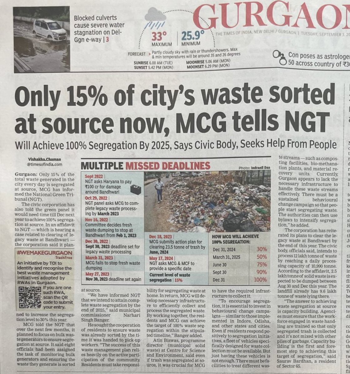 VishakhaKaulTOI's tweet photo. Only 15% Of #Gurgaon’s Waste Is Sorted At Source Now, @MunCorpGurugram Tells National Green Tribunal
Read more at:
https://t.co/xGn15mt6m2 https://t.co/CM5hQ3kqoz