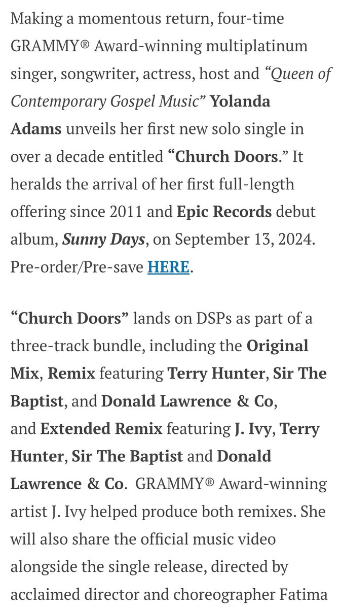Aj3Report's tweet image. NEW MUSIC: @yolandaadams ' New Single, "Church Doors". Check out story on my website or Facebook page. #yolandaadams #churchdoors #multiplatinum #contemporarygospel #gospelmusic
instagram.com/p/C_cDOEuMTst/…
