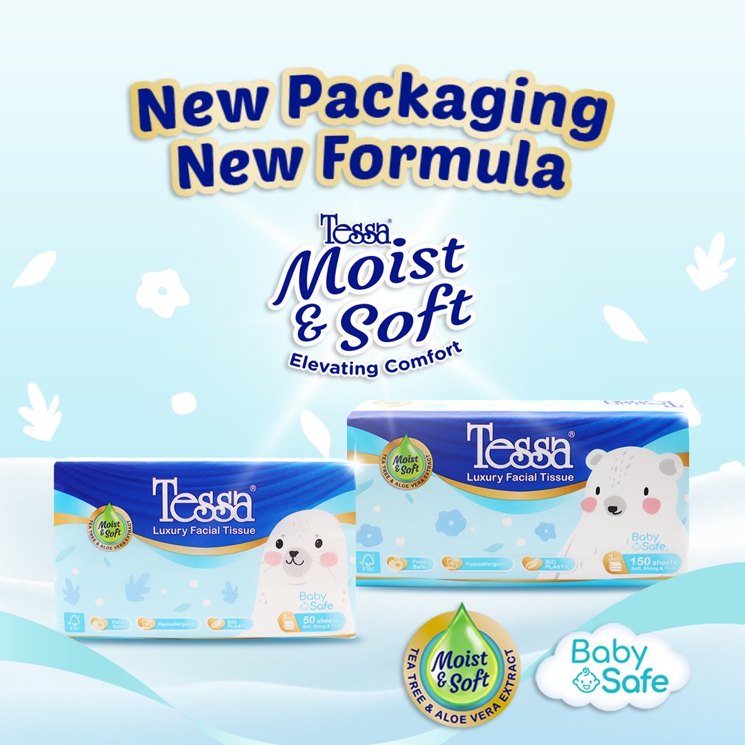 Temukan kenyamanan ekstra dengan Tessa Moist &amp; Soft terbaru! Kini hadir dengan kemasan baru dan formula yang lebih terjaga, diperkaya ekstrak Aloe Vera &amp; Tea Tree yang aman untuk kulit bayi. 

#TissueYaTessa #ElevatingComfort #MoistSoft