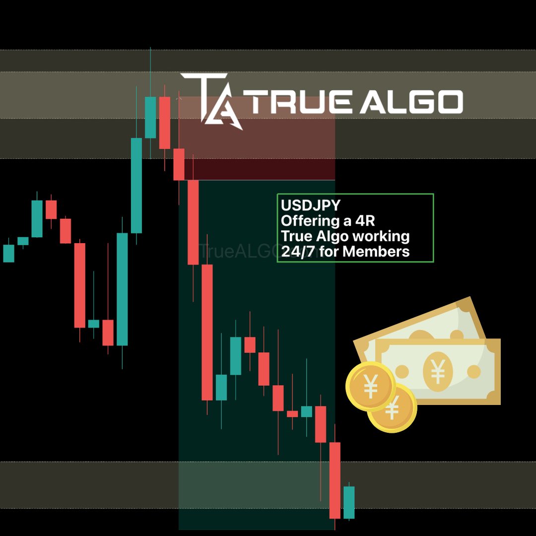 True_Algo's tweet image. True Algo Working 24/7 During Any Session. Providing a 4R Original Position on the UJ #USDJPY Actual Drawdown on the position, ONLY 4 Pips! Get Access to our 24/7 Predictive Indicator System at TrueAlgo.com
#TrueAlgo #Forex