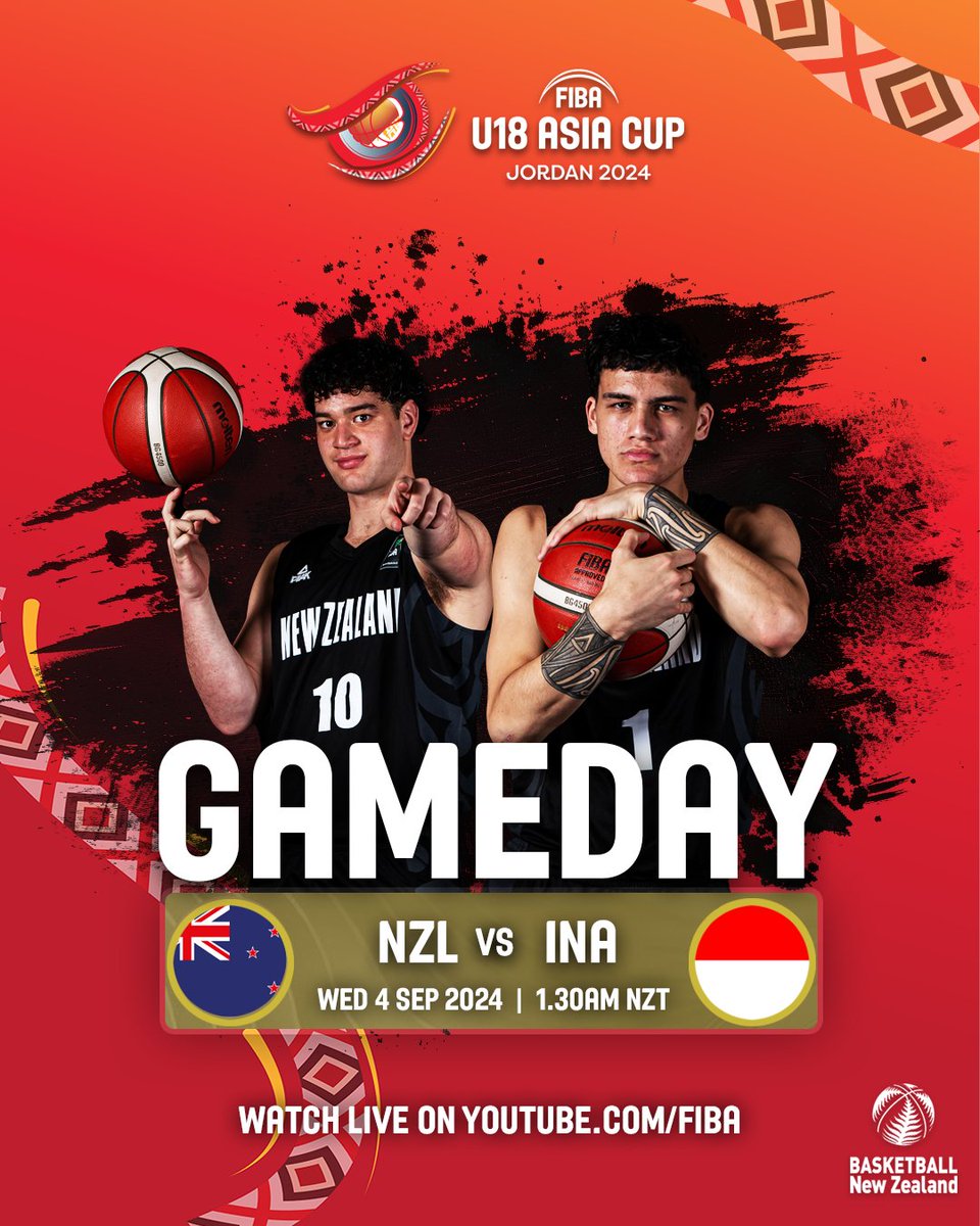 👉 The Junior Tall Blacks are back in action *very early* tomorrow, facing Indonesia in their second game of the FIBA U18 Men’s Asia Cup in Jordan! ⏰

📆 NZL vs INA, 1.30am NZT, Wed 4 September

 📺 All games streamed at www.youtube/FIBA