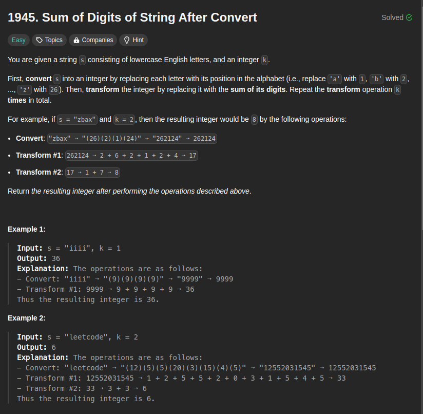 Alfazar39089854's tweet photo. [daily leetcode]
udah lama ga post tentang leetcode, kali ini kita nyobain solve easy problem lagi,
untuk solve ini kita perlu ubah huruf jadi angka, kayak a = 1, b = 2, etc.
dan untuk next step bisa kita brute force aja sih
#SeptemberLeetcode
#DailyLeetcode https://t.co/BsJQqrE6Sn