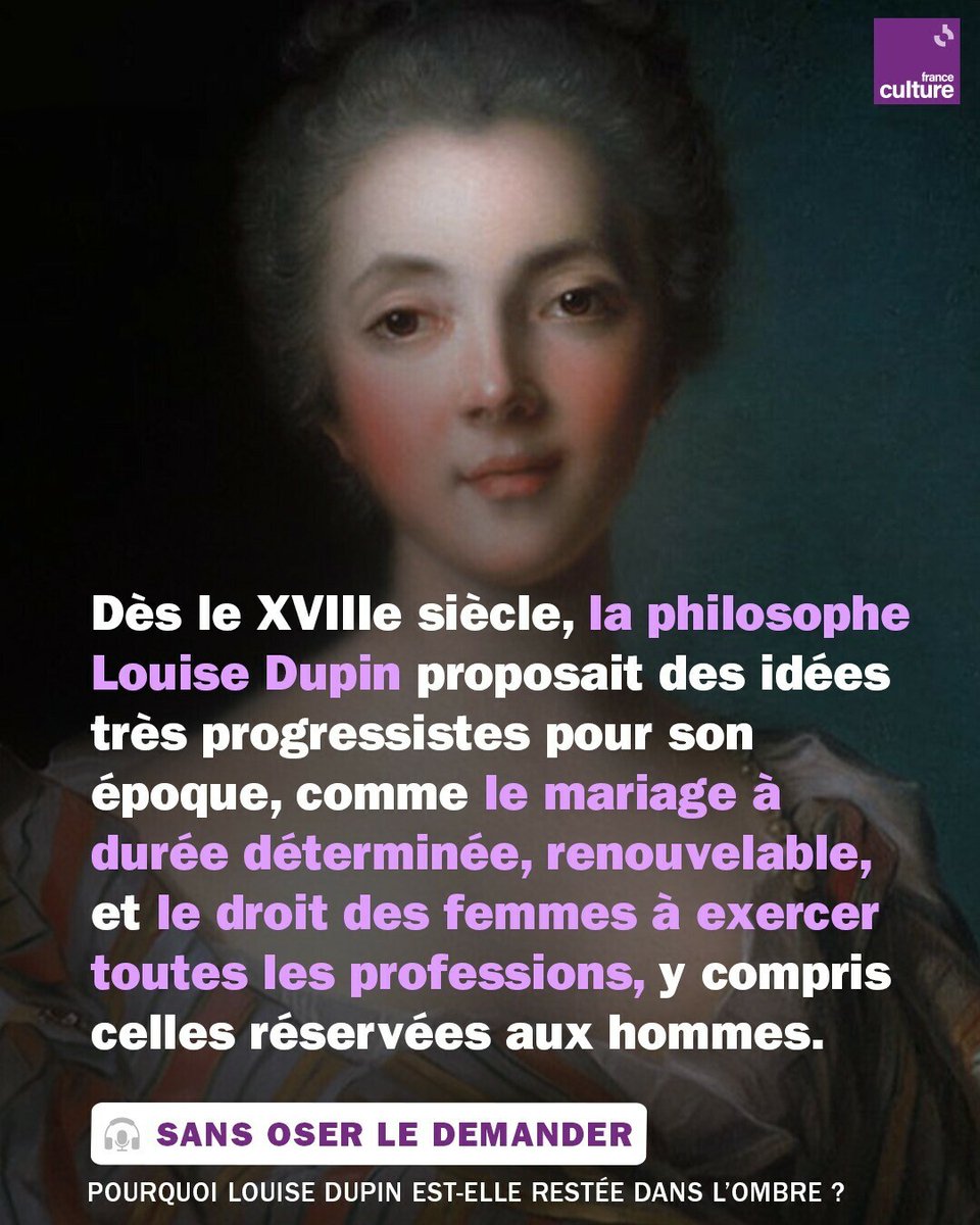 Peu connue du grand public, Louise Dupin est pourtant une pionnière des Lumières avec ses arguments novateurs pour l'égalité des sexes.
➡️ l.franceculture.fr/61F
