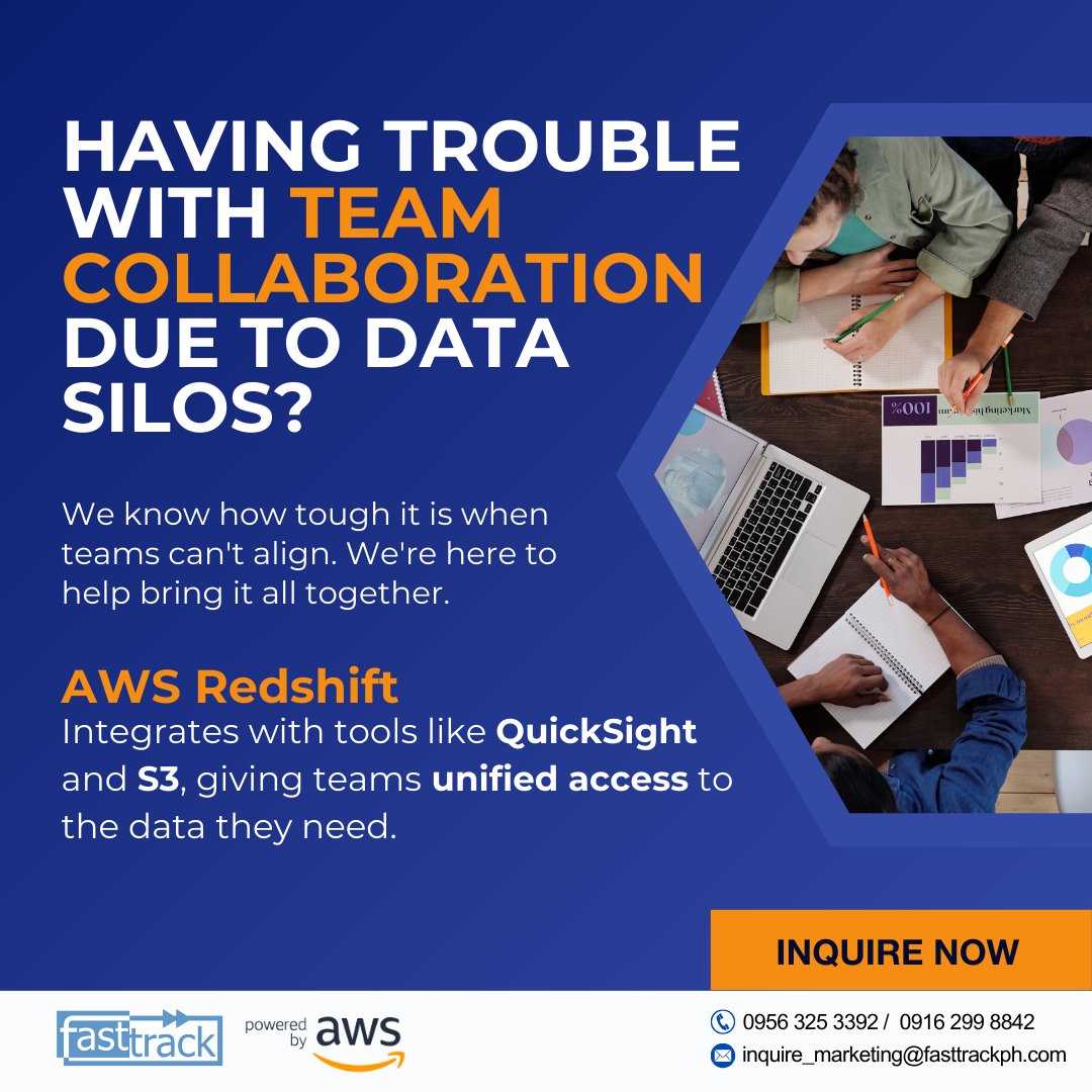 Fasttrack_PH's tweet image. Disconnected data holding your team back? We’re here to unify your data and boost collaboration with AWS Redshift.  Let’s break down those silos together!  Reach out today to get started.   #DataManagement #TeamCollaboration #AWSRedshift #UnifiedData #DataSolutions