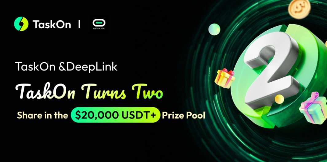 DeepLinkGlobal's tweet photo. 🎉 Congratulations to @TaskOnCommunity   for an incredible 2 years! #TaskOnTurnsTwo and we're thrilled that  @DeepLinkGlobal is joining the celebration! 🎂🥳

Hope on this together with @DeepLinkGlobal and get a chance to win your share of the 20K+ $USDT prize pool! 

Let’s make this celebration unforgettable! 🎁💰⬇️

#Anniversary #giveaway #DeepLink #TGEComingsoon