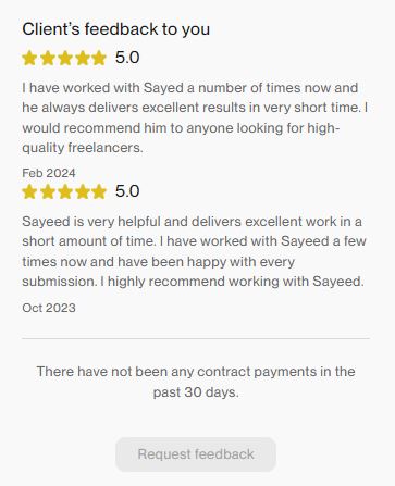 sAyEEdXP's tweet photo. A few words of feedback can spark profound change.

Client's @Upwork review:

"Highly recommend him for top-quality work."

This inspired me to enhance efficiency and maintain high standards. Thanks to all my clients for their trust and feedback!

#ClientFeedback #WorkEthic #SEO https://t.co/86x0TqbgIs
