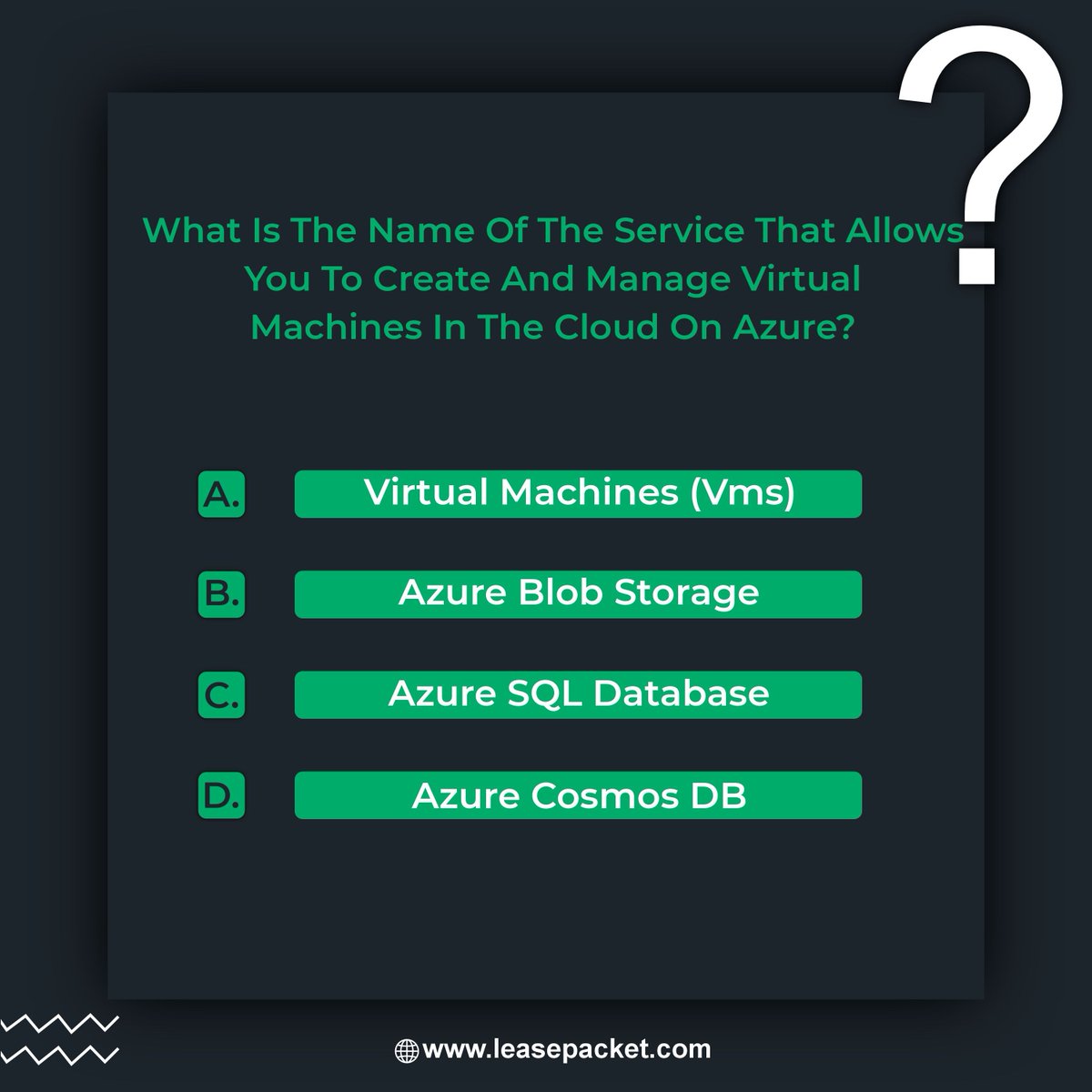 lease_packet's tweet image. Quiz Time! What’s the Azure service that lets you create and manage virtual machines in the cloud? Drop your answers below!
#azure #microsoft #azureserver #server #microsoftazure #azurecloud #cloudcomputing #msazure #serverprovider #servermanagement #leasepacket