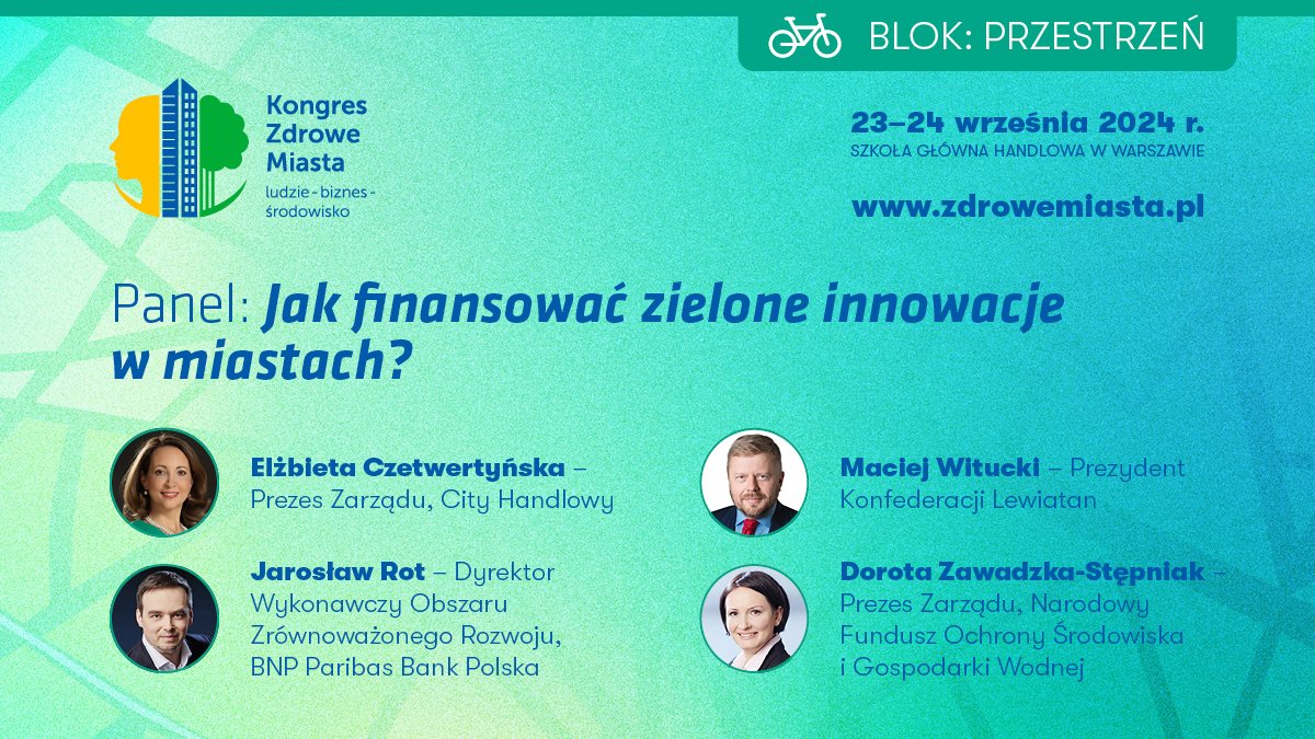 Czy nowe, zielone innowacje w miastach są możliwe❓ W jaki sposób powinniśmy je finansować❓ Jakie podmioty mogą w tym pomóc❓ To właśnie o tym rozmawiać będą zaproszeni prelegenci podczas dyskusji pt. „Jak finansować zielone innowacje w miastach?” 
 
W tej inspirującej rozmowie