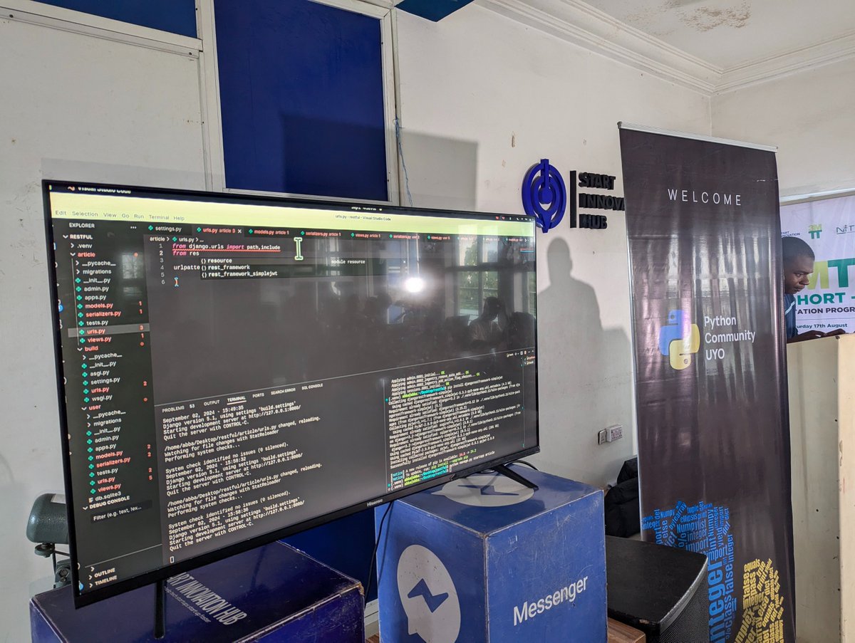 PythonUyo's tweet image. @Goodnesmbakara answering the questions of building Restful APIs with Django.
Coding from scratch to live demo of Blog Post web Application API using Python Django.
#pythonuyo #webapp #pythonbuildsessionuyo
#code