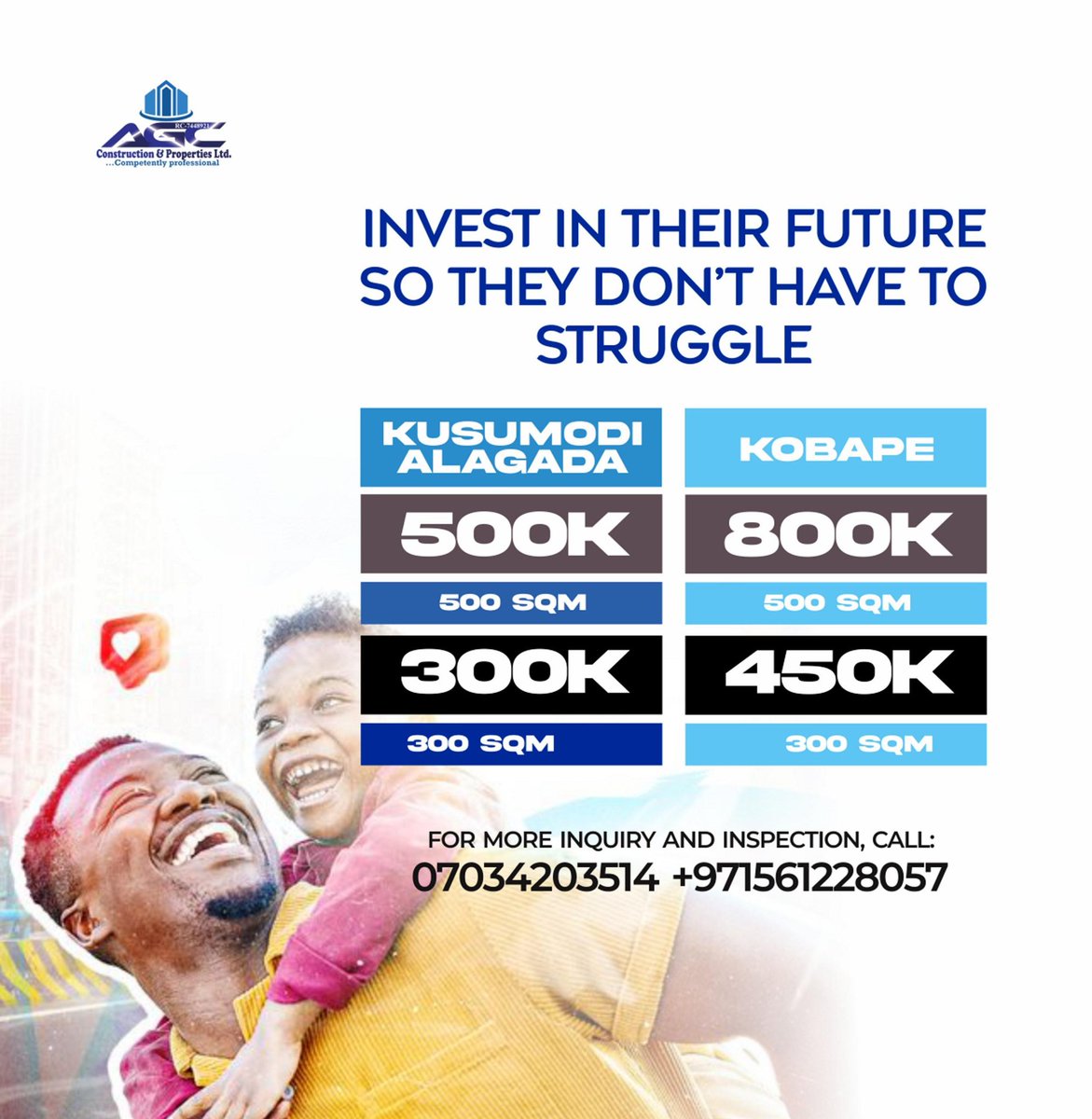 AgcProperties's tweet photo. GIVE THEM A HEAD START
Invest in your children's future today, so they don't have to struggle tomorrow.
Give them the gift of:
Financial security, Peace of mind and endless opportunities.
#realestate #thinkinvestment
#construction #thinkagc
#investwithagc #realestateinvesting https://t.co/tYu3xrxbCS